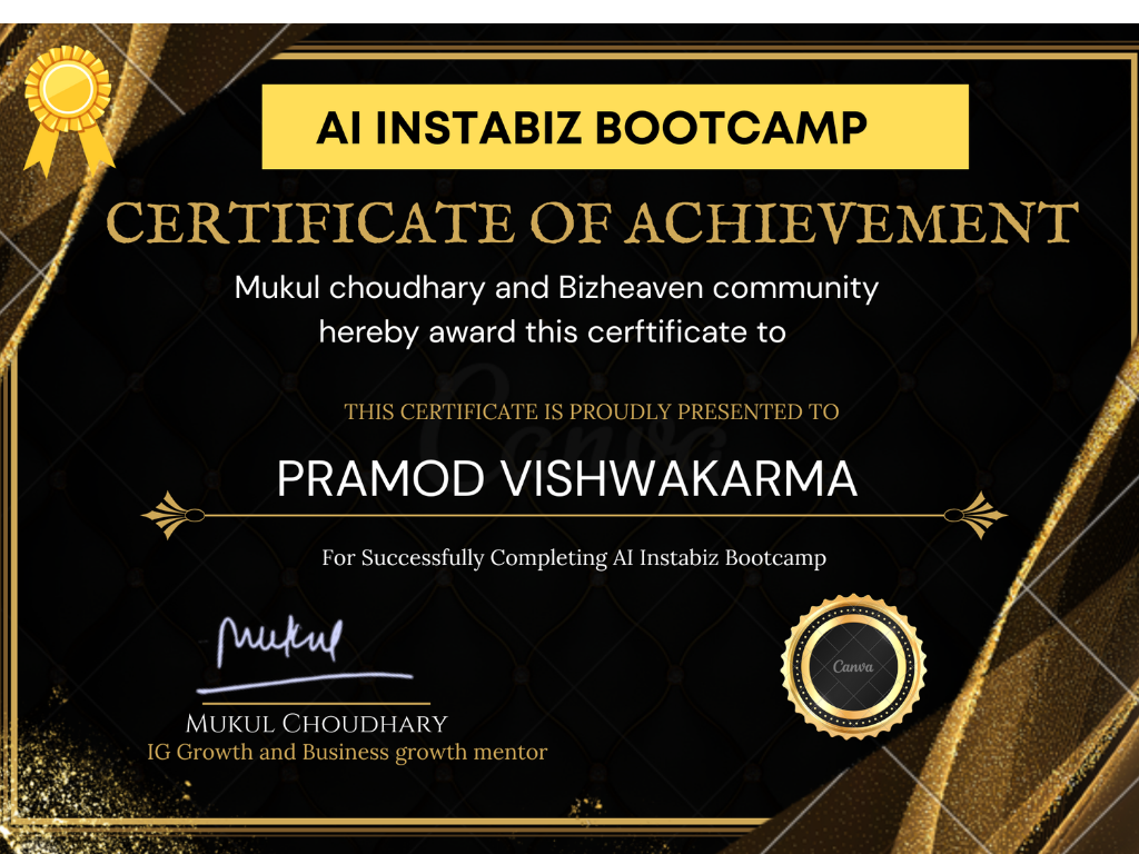 Ai insta biz boot camp certificate -pramod vishwakarma