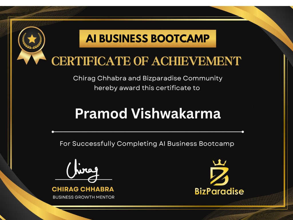 Al Business Bootcamp Certificate Pramod Vishwakarma