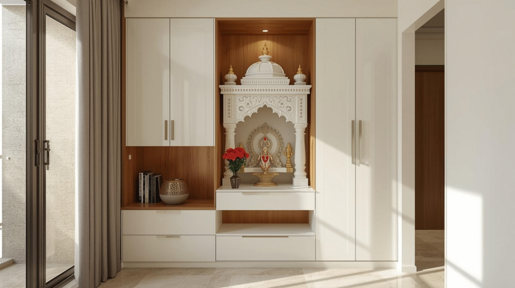 modern pooja room design for indian flat
